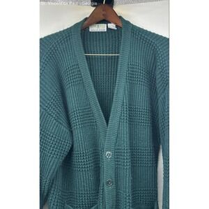 American Weekend Tight Knit Cardigan Sweater Men's Large Green Missing Button